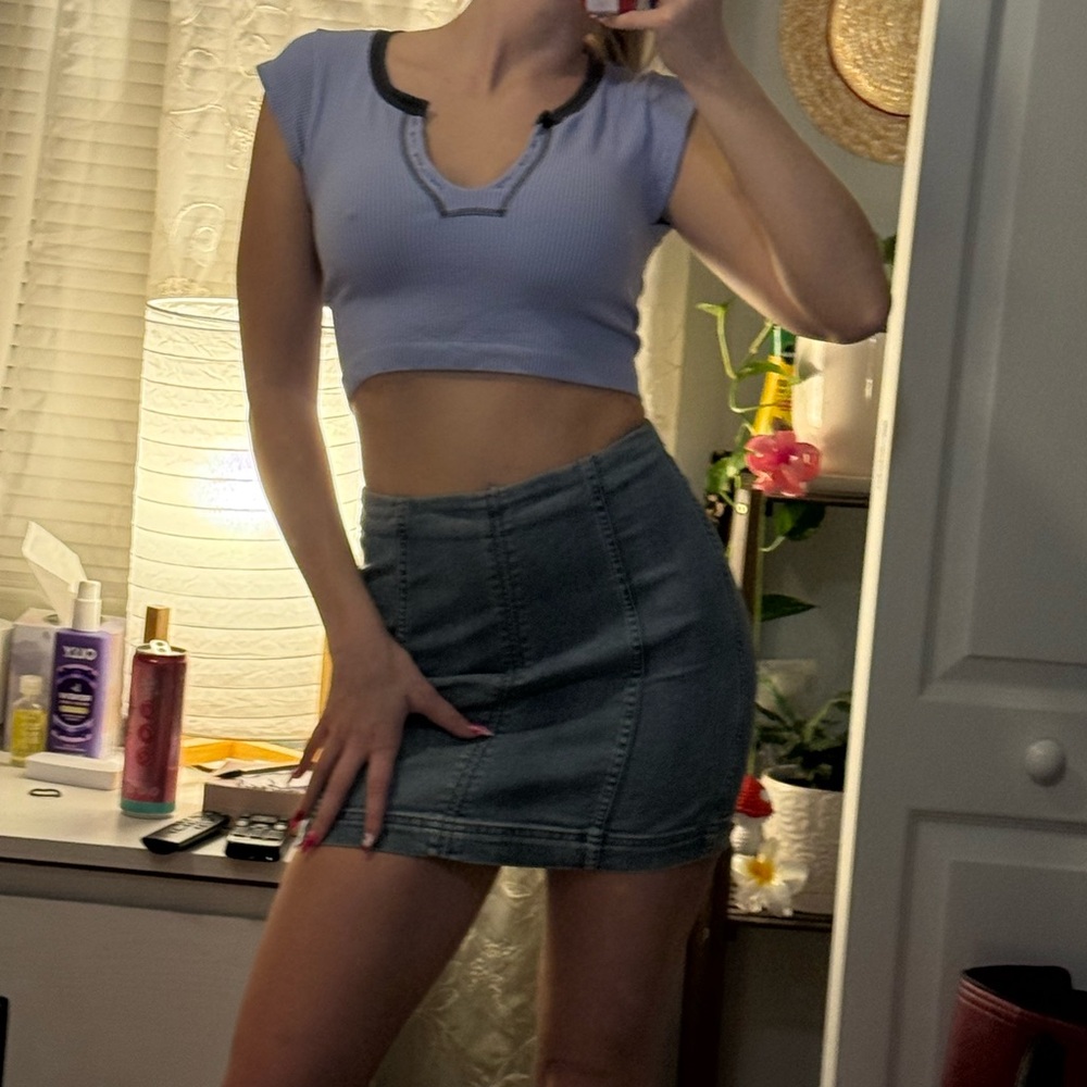 Free People Jean Mini Skirt